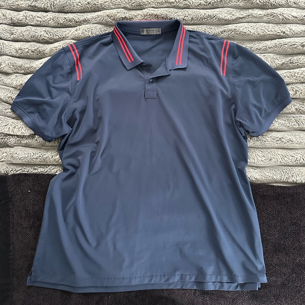 G/FORE Navy Polo Shirt with Red Stripes